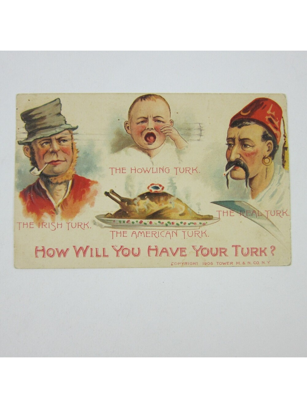 Postcard Comic How Will You Have Your Turk? Irish Howling or Real Antique 1910